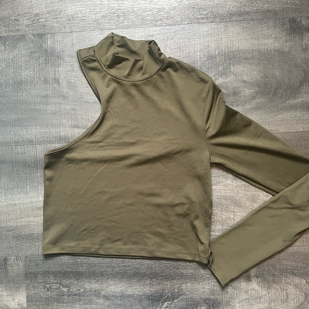 Forever 21 Olive One-Shoulder Crop Top